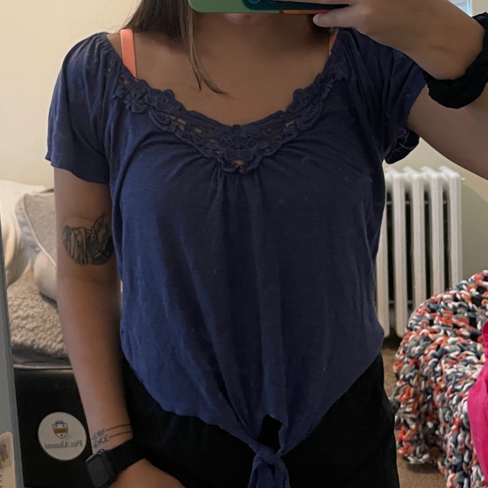 Navy Blue Off The Shoulder Blouse